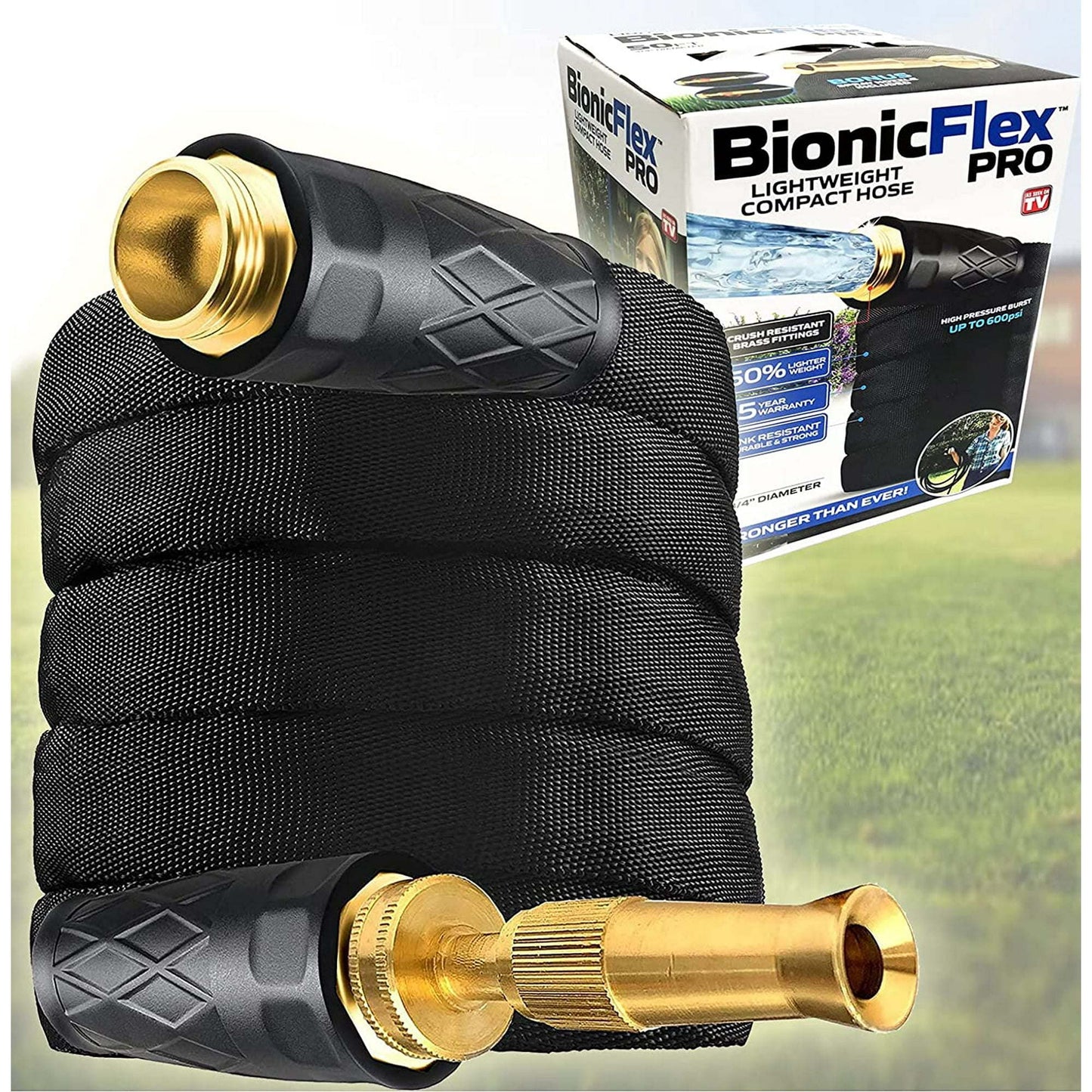 100 ft. Garden Hose Heavy Duty, Lightweight Weatherproof Garden Water Hose, Brass Fittings, Adjustable Brass Spraying and Shooting Nozzle, Kink Free Hose, 500 PSI Tear Resistant- 100ft.