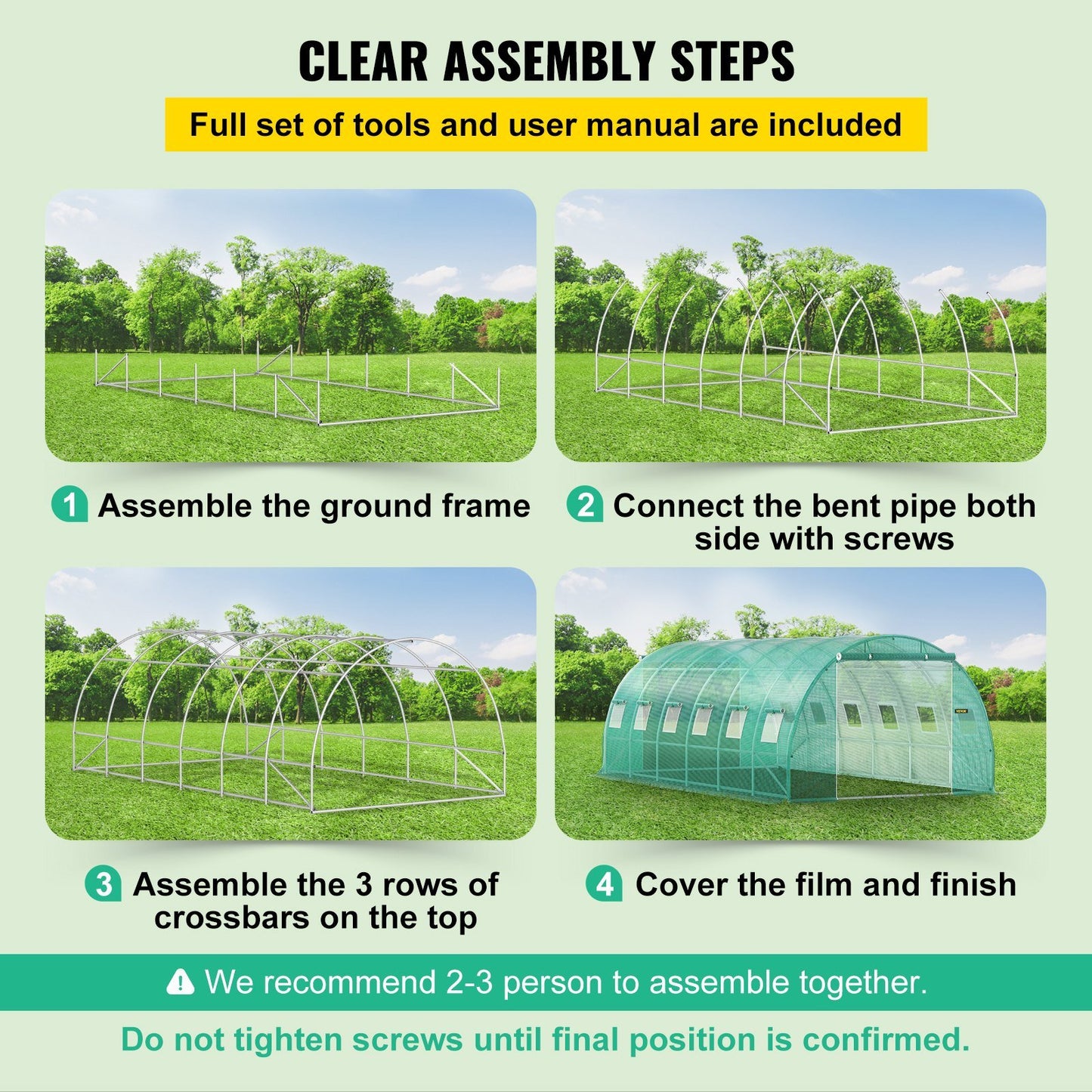 Walk-in Tunnel Greenhouse, 20 x 10 x 7 ft, Portable w/ Galvanized Steel Hoops, 3 Top Beams, Diagonal Poles, 2 Zippered Doors & 12 Roll-up Windows, Green