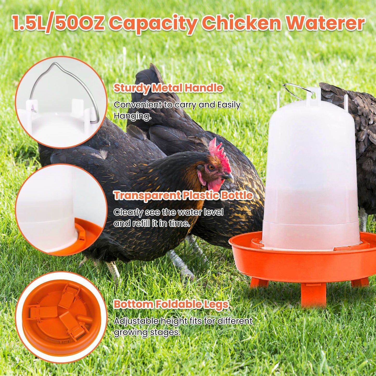 Chicken Feeder Waterer Set 1.5L Hanging Chick Waterer 2.2LBS Height Adjustable Chicken Feeder Poultry Feed Container Kit For Chick Hen Goose Duck