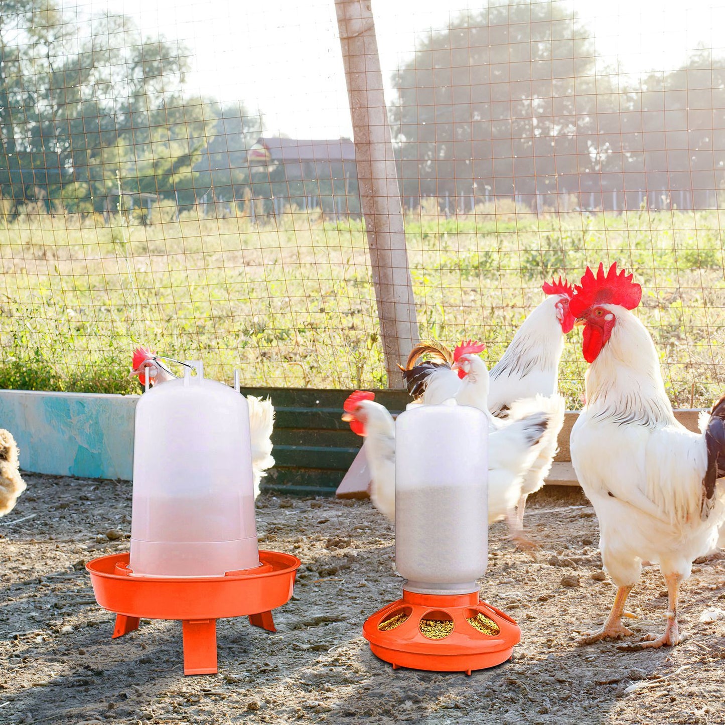 Chicken Feeder Waterer Set 1.5L Hanging Chick Waterer 2.2LBS Height Adjustable Chicken Feeder Poultry Feed Container Kit For Chick Hen Goose Duck