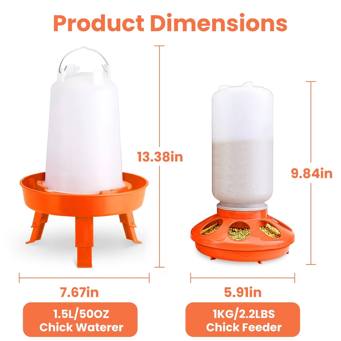 Chicken Feeder Waterer Set 1.5L Hanging Chick Waterer 2.2LBS Height Adjustable Chicken Feeder Poultry Feed Container Kit For Chick Hen Goose Duck