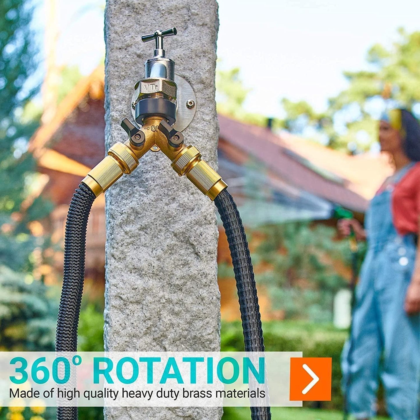 Hose Splitter 2-Way Heavy Duty Brass Water Hose Splitter with Comfortable Grip Y Hose Splitter 2 Way Metal Body for Outdoor and Indoor Use