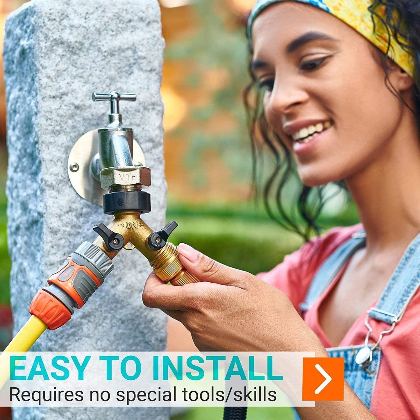 Hose Splitter 2-Way Heavy Duty Brass Water Hose Splitter with Comfortable Grip Y Hose Splitter 2 Way Metal Body for Outdoor and Indoor Use