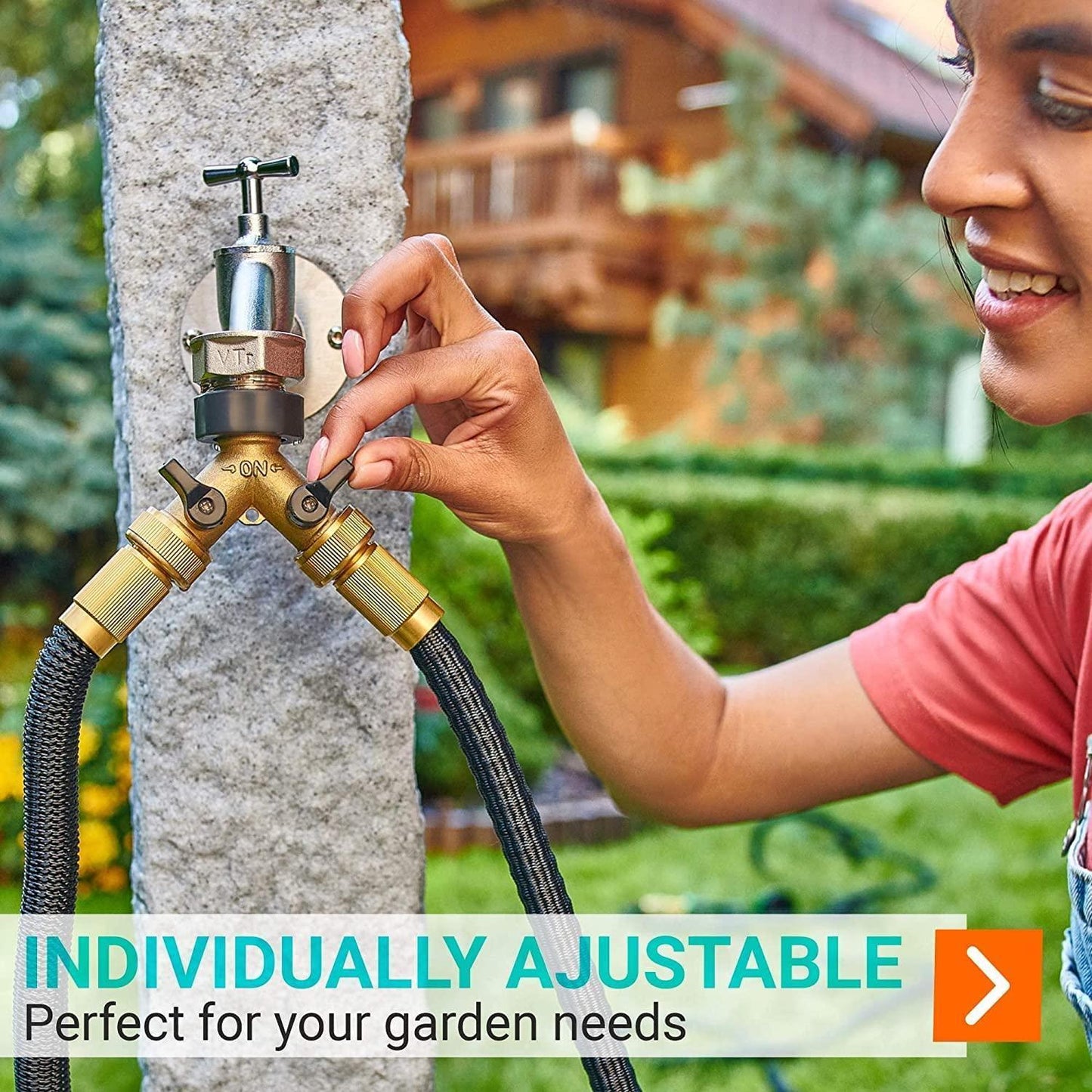 Hose Splitter 2-Way Heavy Duty Brass Water Hose Splitter with Comfortable Grip Y Hose Splitter 2 Way Metal Body for Outdoor and Indoor Use