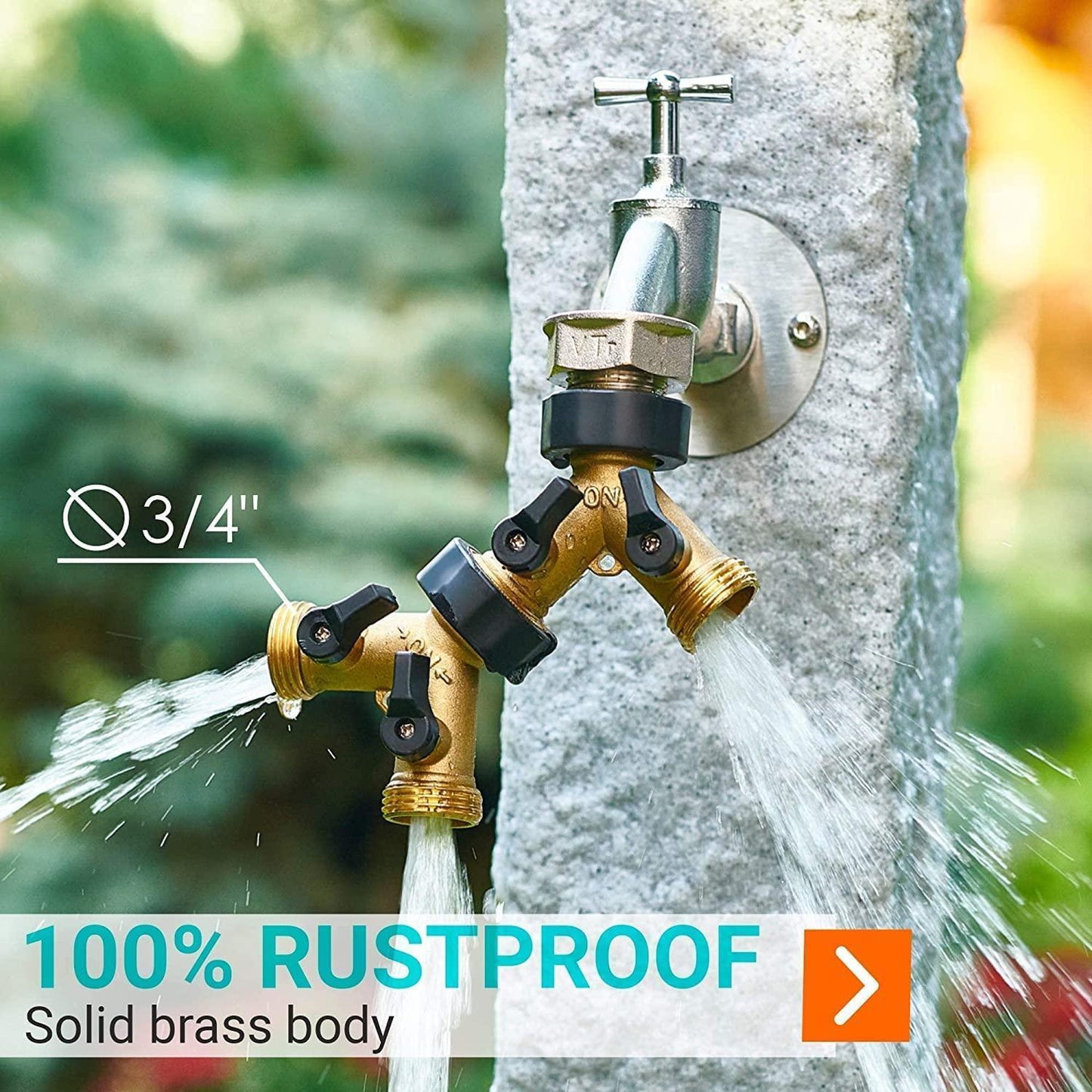 Hose Splitter 2-Way Heavy Duty Brass Water Hose Splitter with Comfortable Grip Y Hose Splitter 2 Way Metal Body for Outdoor and Indoor Use